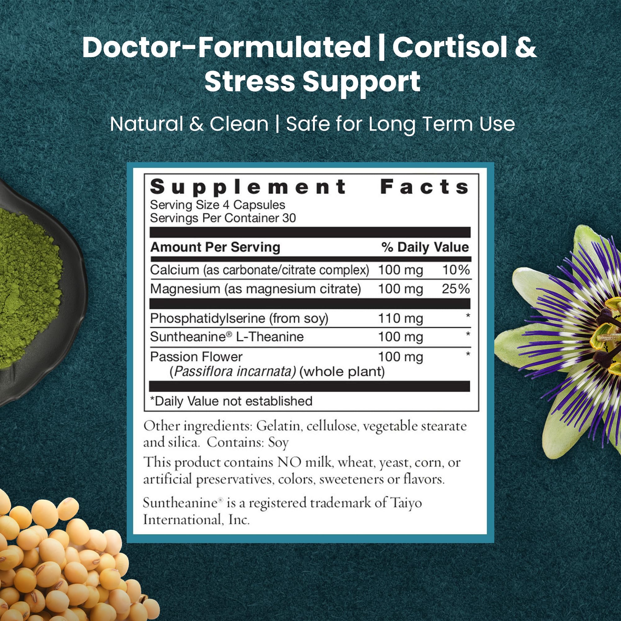 Serinisol packaging design highlights science-backed herbs for adrenal support.