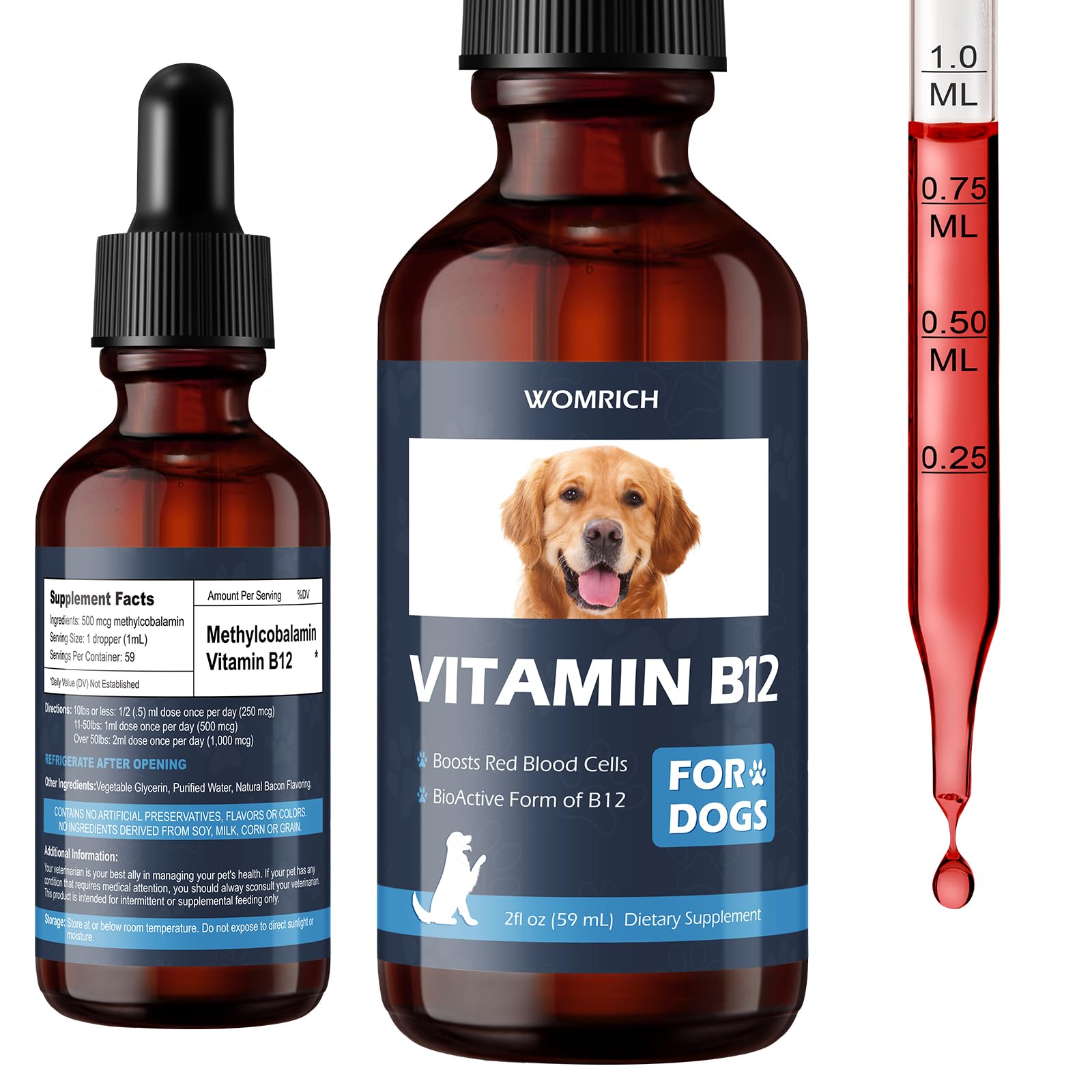 WOMRICH Appetite B12 bottle pour shows easy dosing for energy support