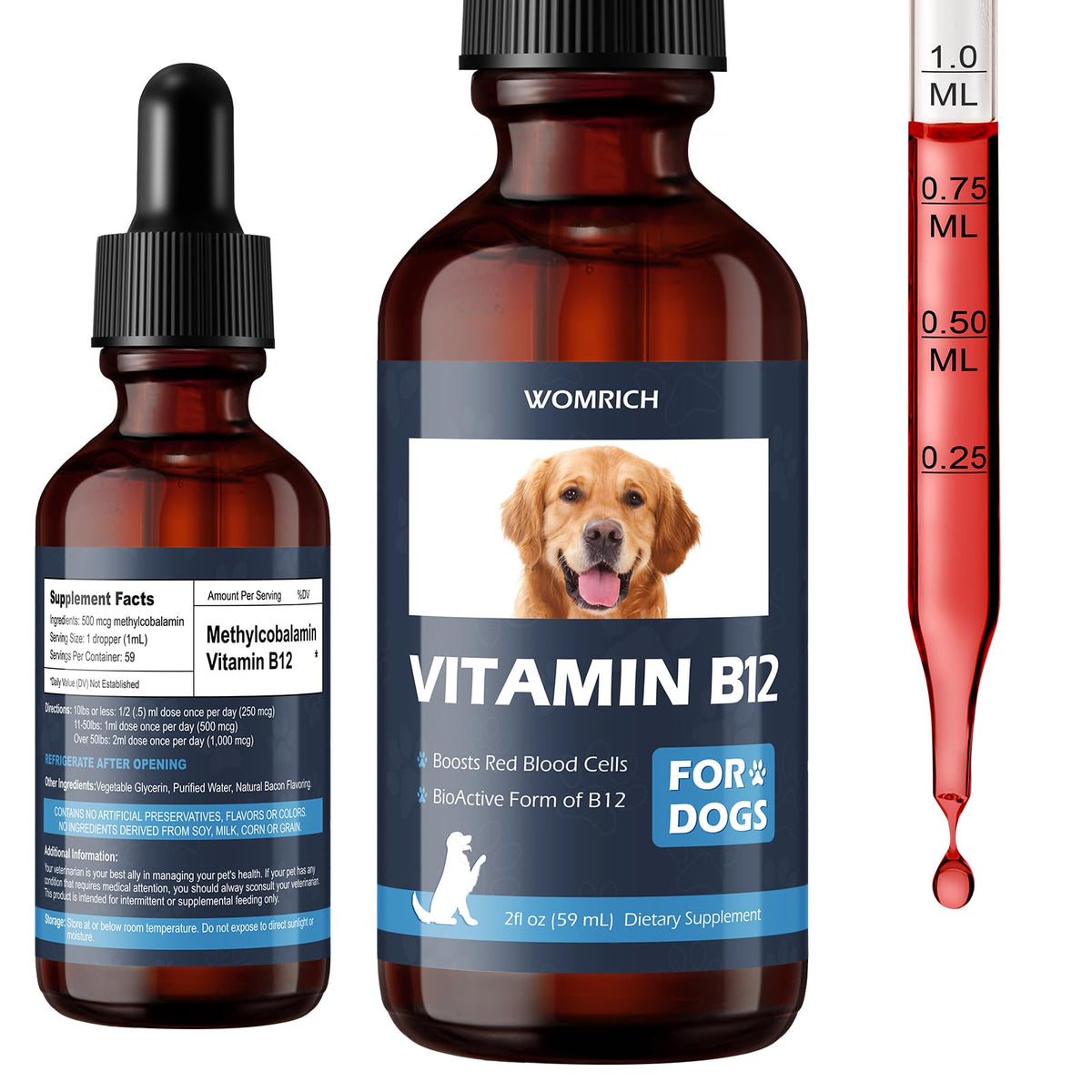 WOMRICH Appetite B12 bottle pour shows easy dosing for energy support