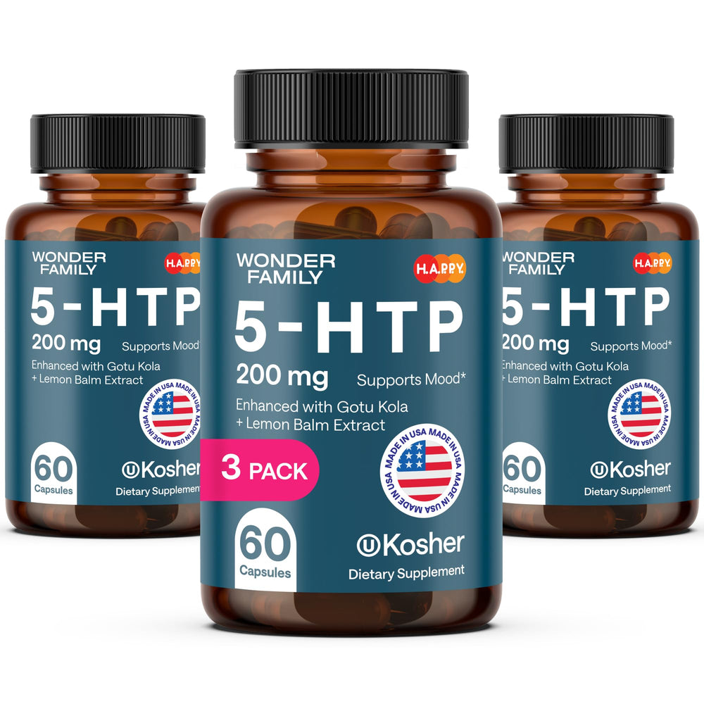 WONDER FAMILY 5-HTP 200mg bottle promotes mood balance and better sleep