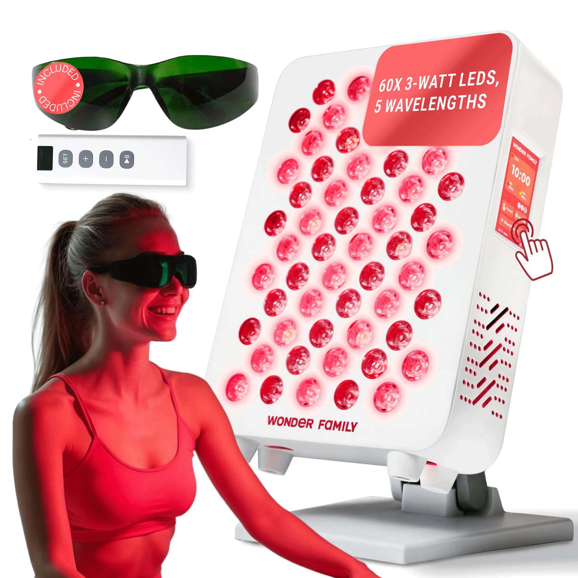 WONDER FAMILY portable red light panel front view for facial and body therapy.