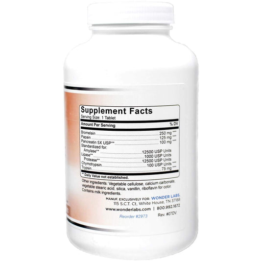 Wonder Laboratories bromelain papain tablets on white background for digestion support