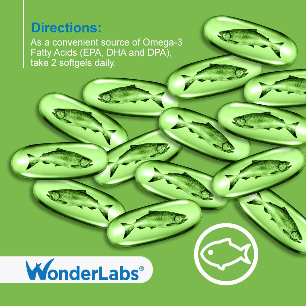 Wonder Laboratories EZ Omega-3 bottle label shows EPA/DPA balance.