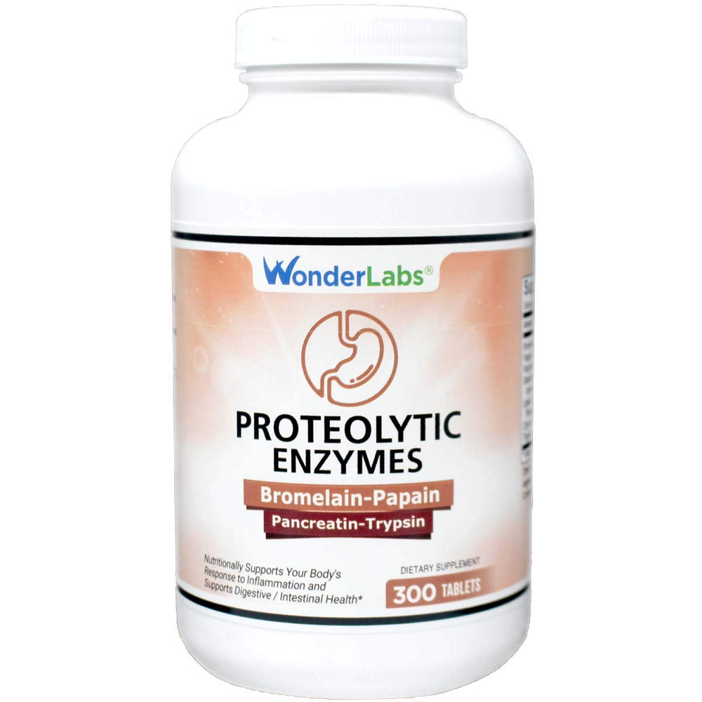 Wonder Laboratories proteolytic enzymes bottle frontal view for digestive support