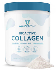WonderCow bioactive collagen-colostrum powder bottle-pour supports skin and joints.