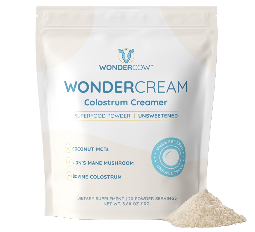 WonderCow bovine colostrum creamer jar adds creamy, sugar-free enhancement to coffee