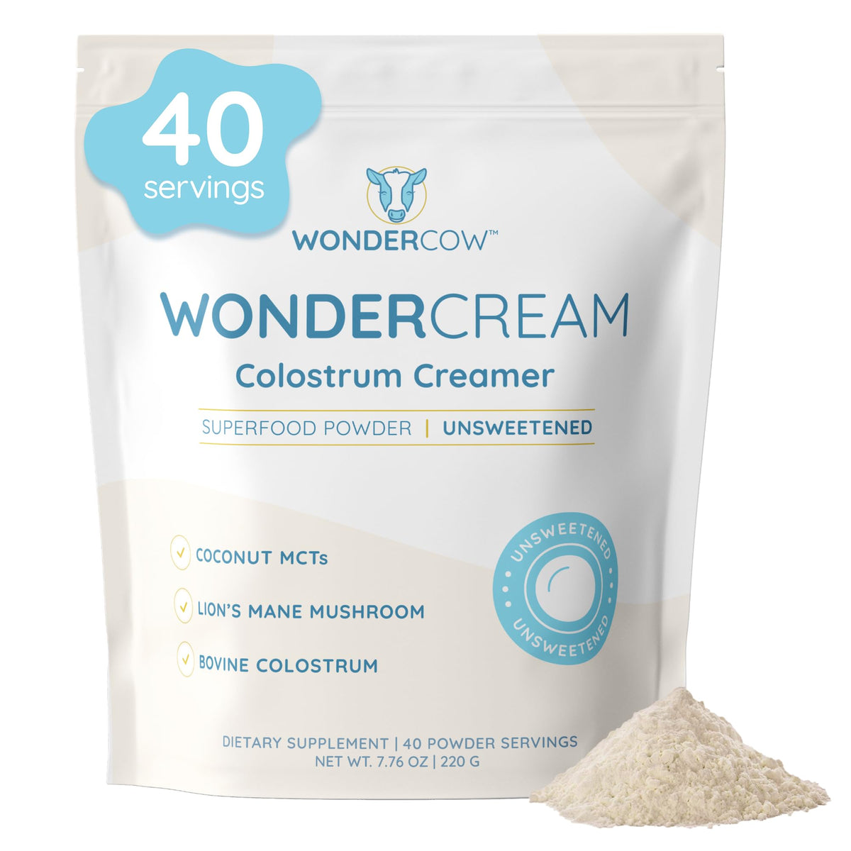 WONDERCOW bovine colostrum creamer poured into coffee for creamy texture
