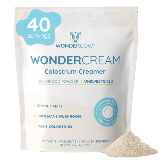 WONDERCOW bovine colostrum creamer poured into coffee for creamy texture