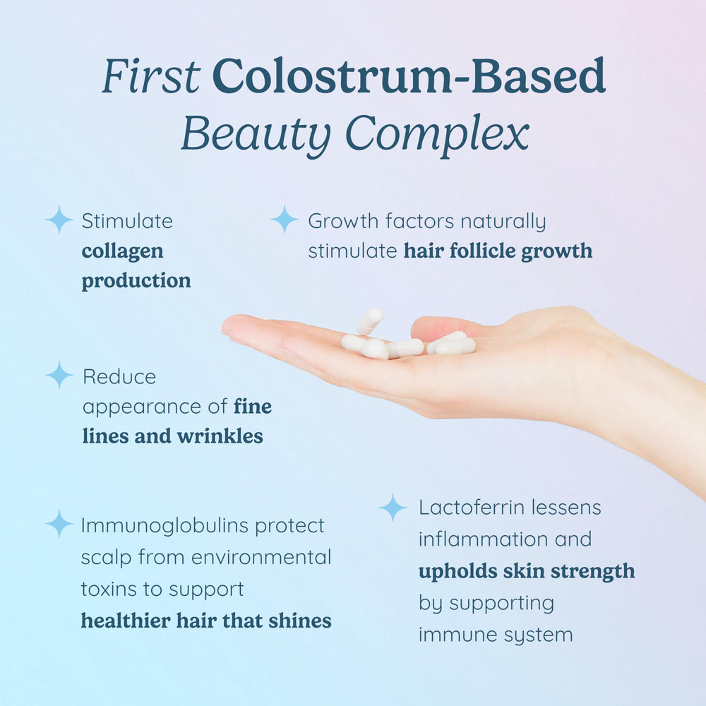 WonderCow bovine colostrum ingredient image signals nourishing skin support.