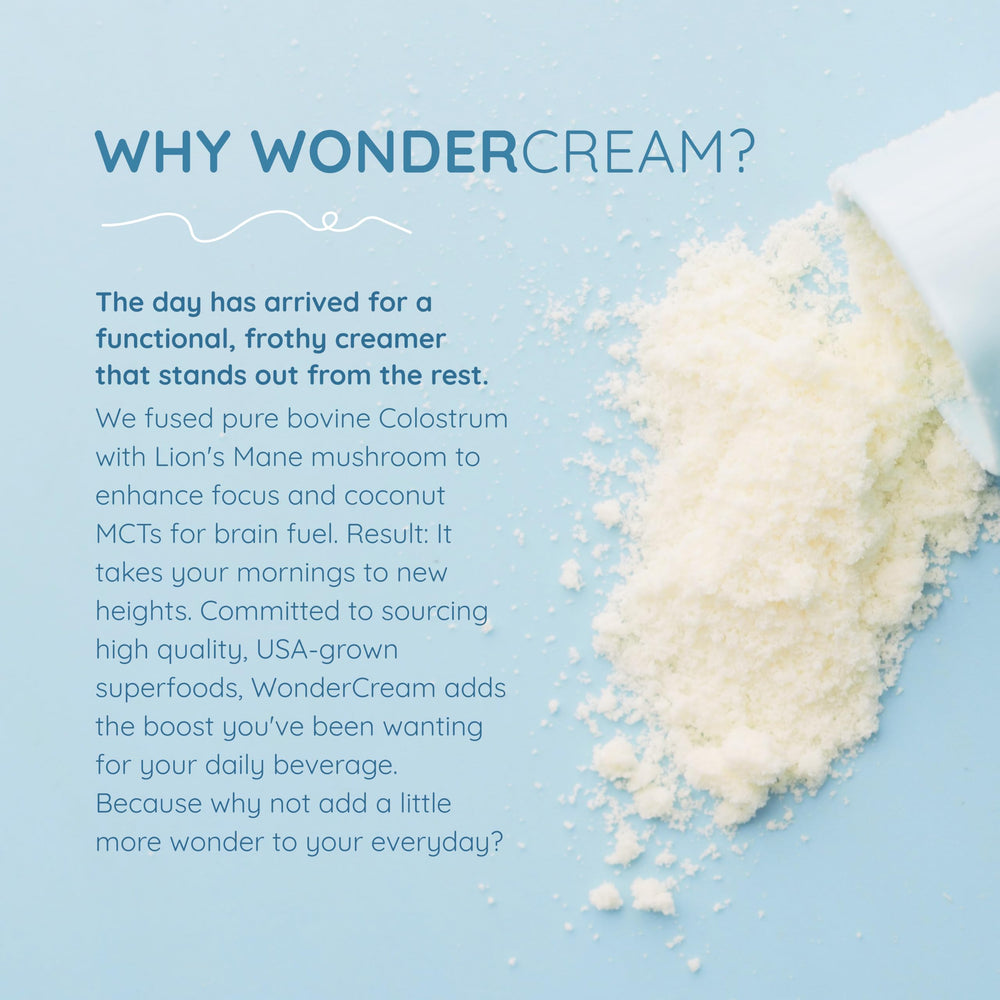 WonderCow coconut milk powder tub provides dairy-free creaminess for smoothies and coffee