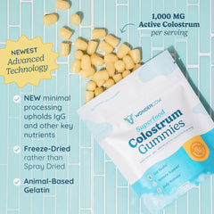 WonderCOW Colostrum Gummies vanilla-cream jar close-up for convenient daily use.