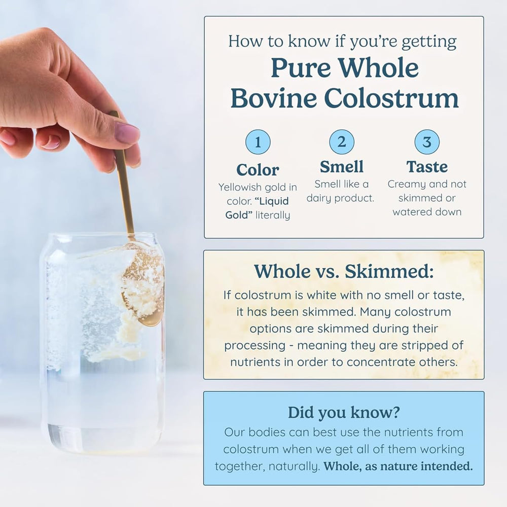 WonderCow colostrum pour into water demonstrates smooth mixing for everyday use.
