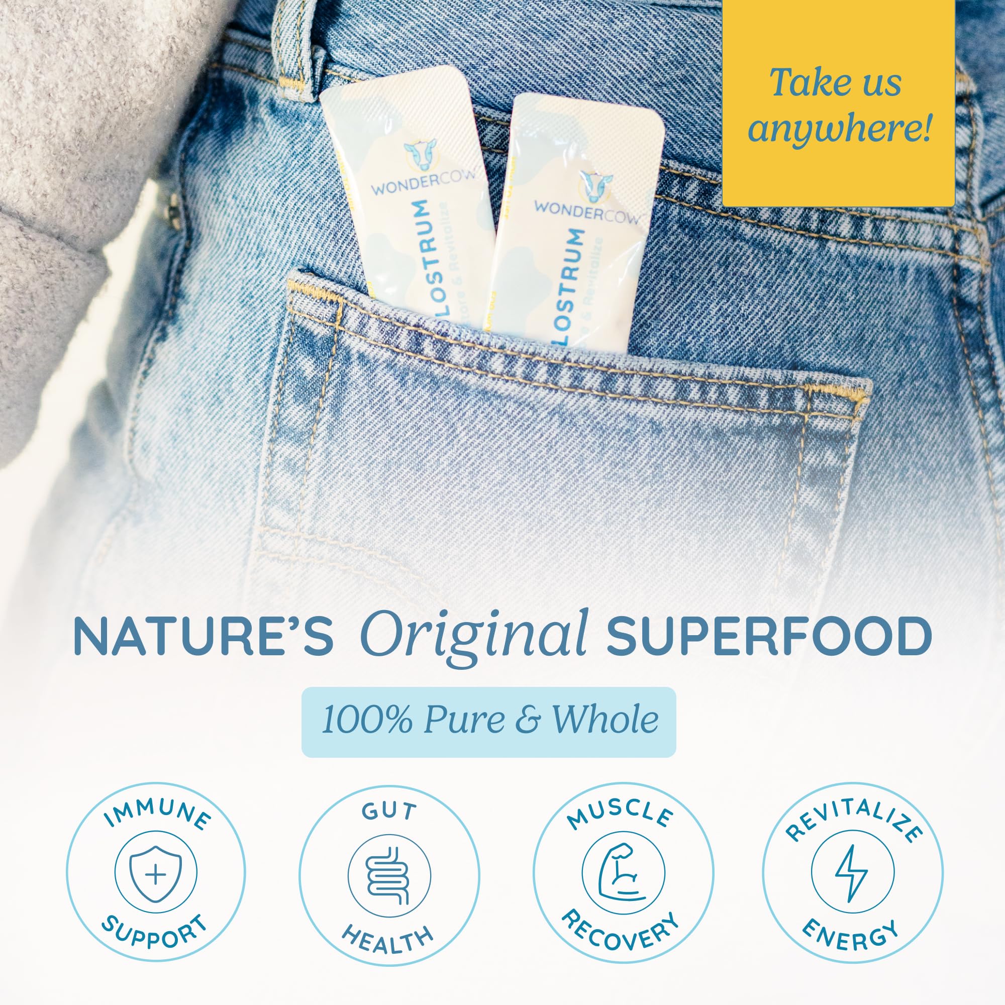 WonderCow colostrum powder blended into a smoothie for convenient nutrition.
