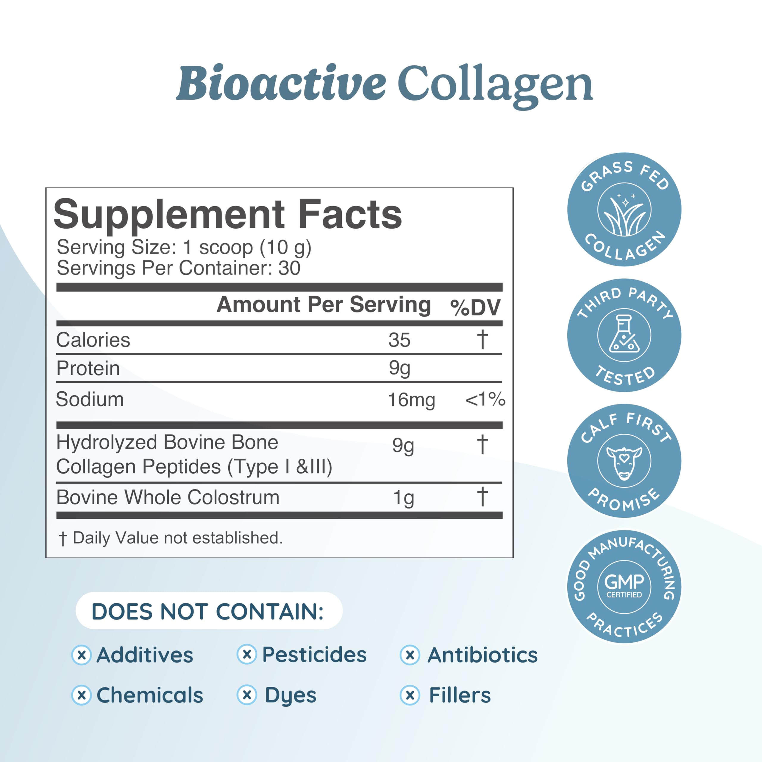 WonderCow grass-fed collagen peptides bottle promotes skin elasticity and connective tissue.