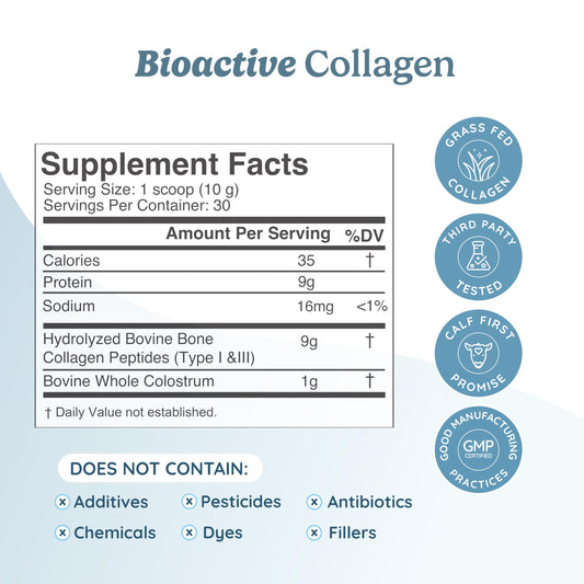 WonderCow grass-fed collagen peptides bottle promotes skin elasticity and connective tissue.