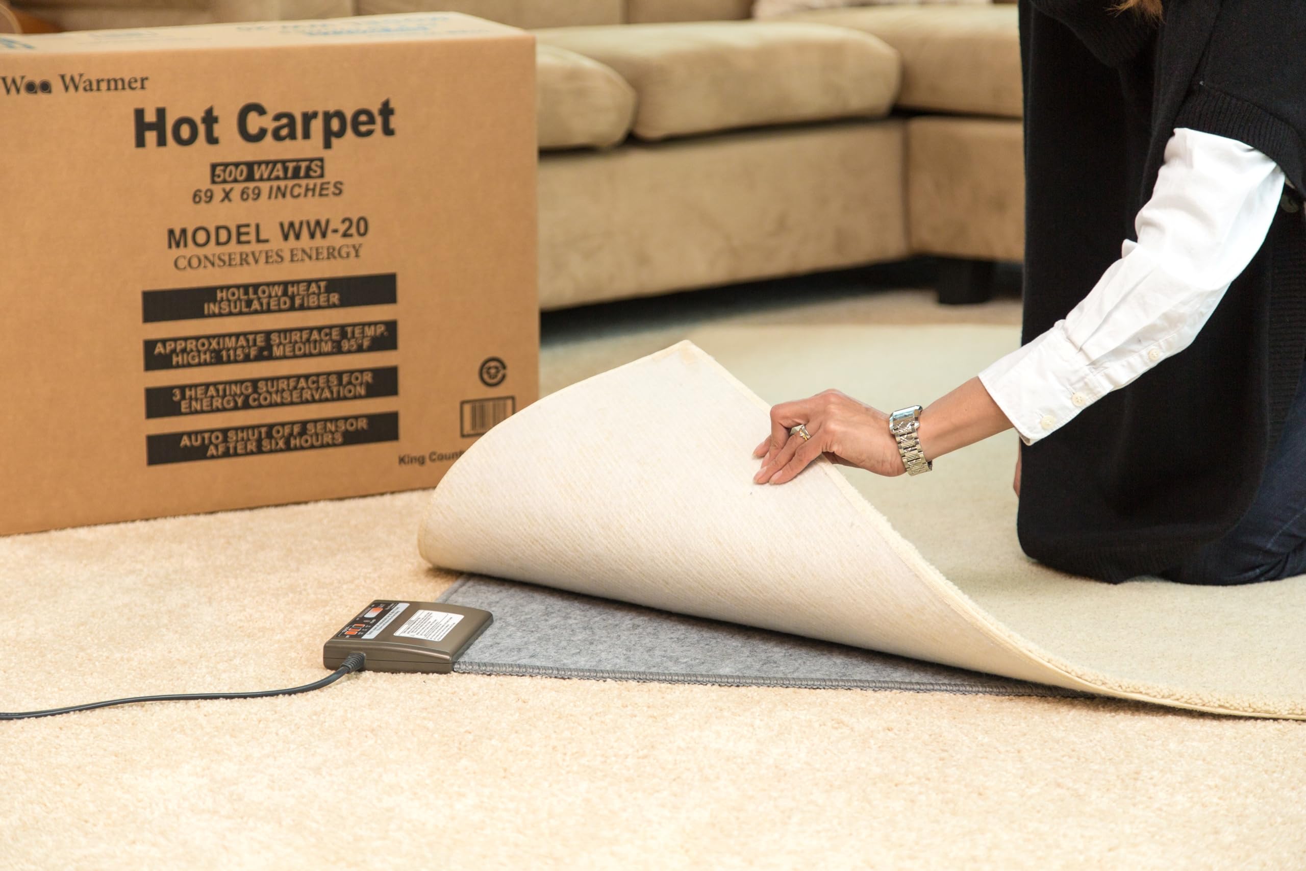 Woo Warmer under desk creates a warm zone for working feet.
