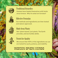 Wooden Spoon Herbs gluten-free packaging symbol reinforces allergen-friendly supplement