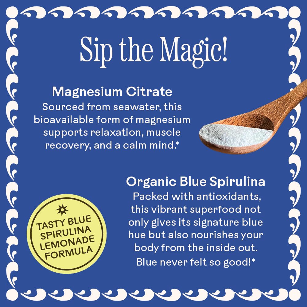 Wooden Spoon Herbs Magic Magnesium Citrate blue lemonade label closeup highlights vegan formula