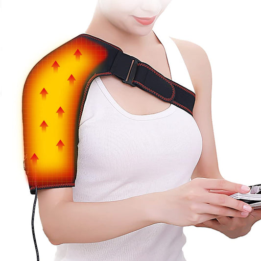 WOOLALA 110V heated shoulder wrap closeup showing large coverage and warm comfort