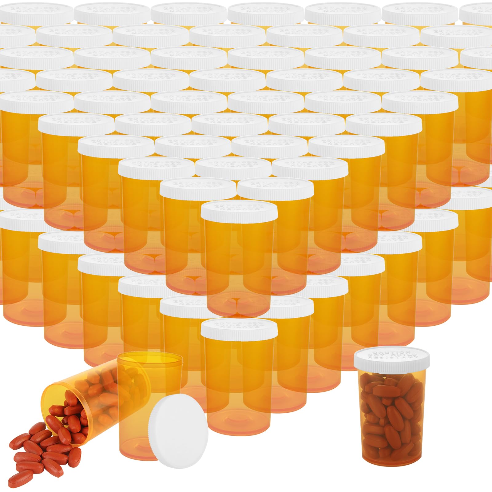 WOPPLXY 100-count empty pill bottles with orange caps for quick identification