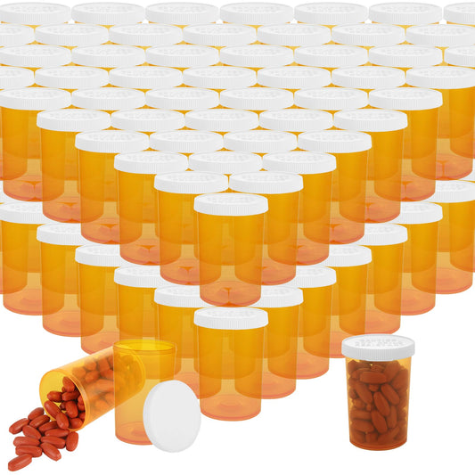 WOPPLXY 100-count empty pill bottles with orange caps for quick identification