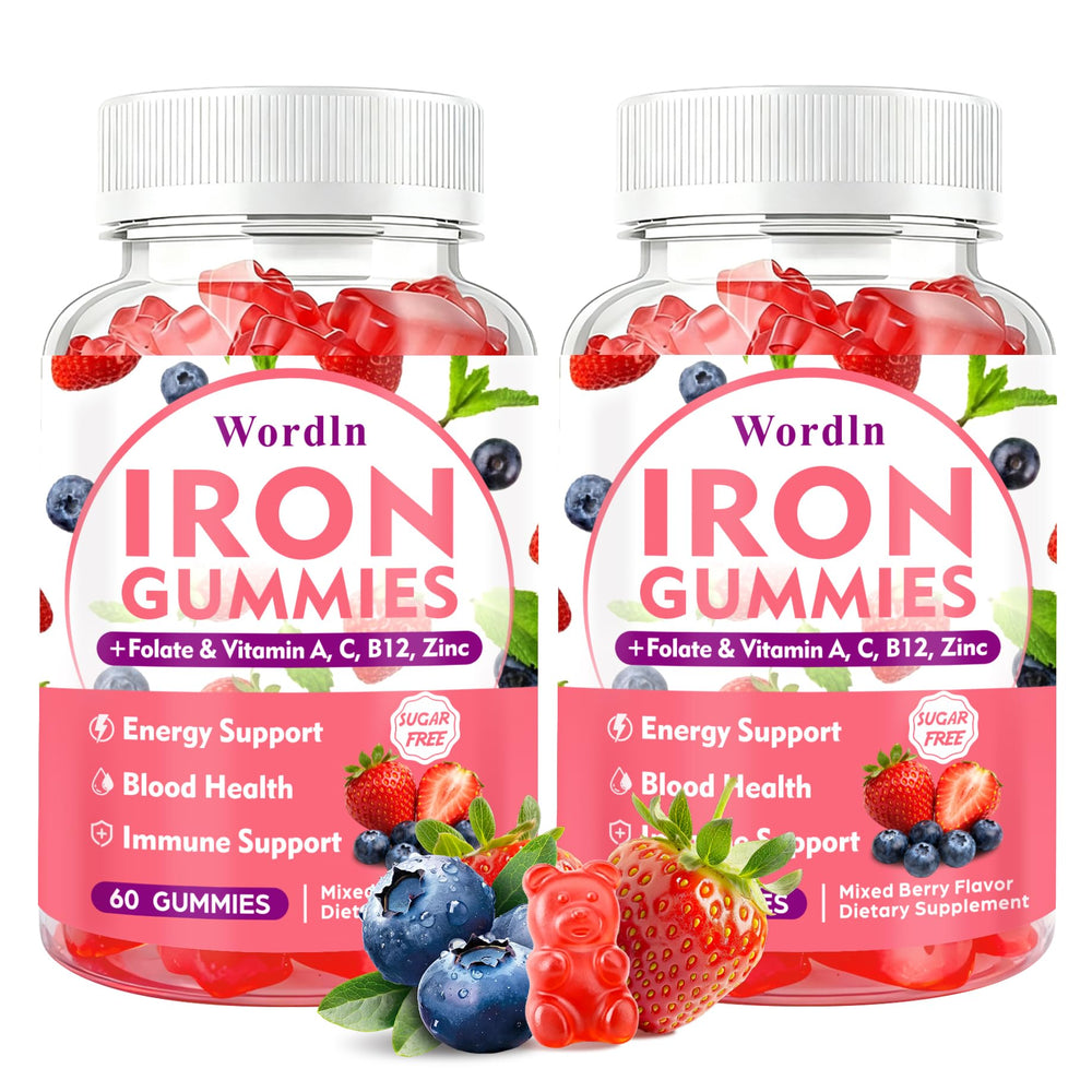 Wordln Iron Gummies bottle front view for steady energy support.