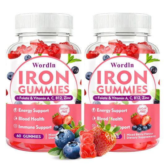 Wordln Iron Gummies bottle front view for steady energy support.