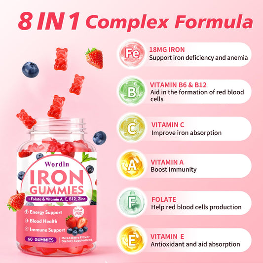 Wordln Iron Gummies mixed berry flavor, tasty and gentle on stomach.