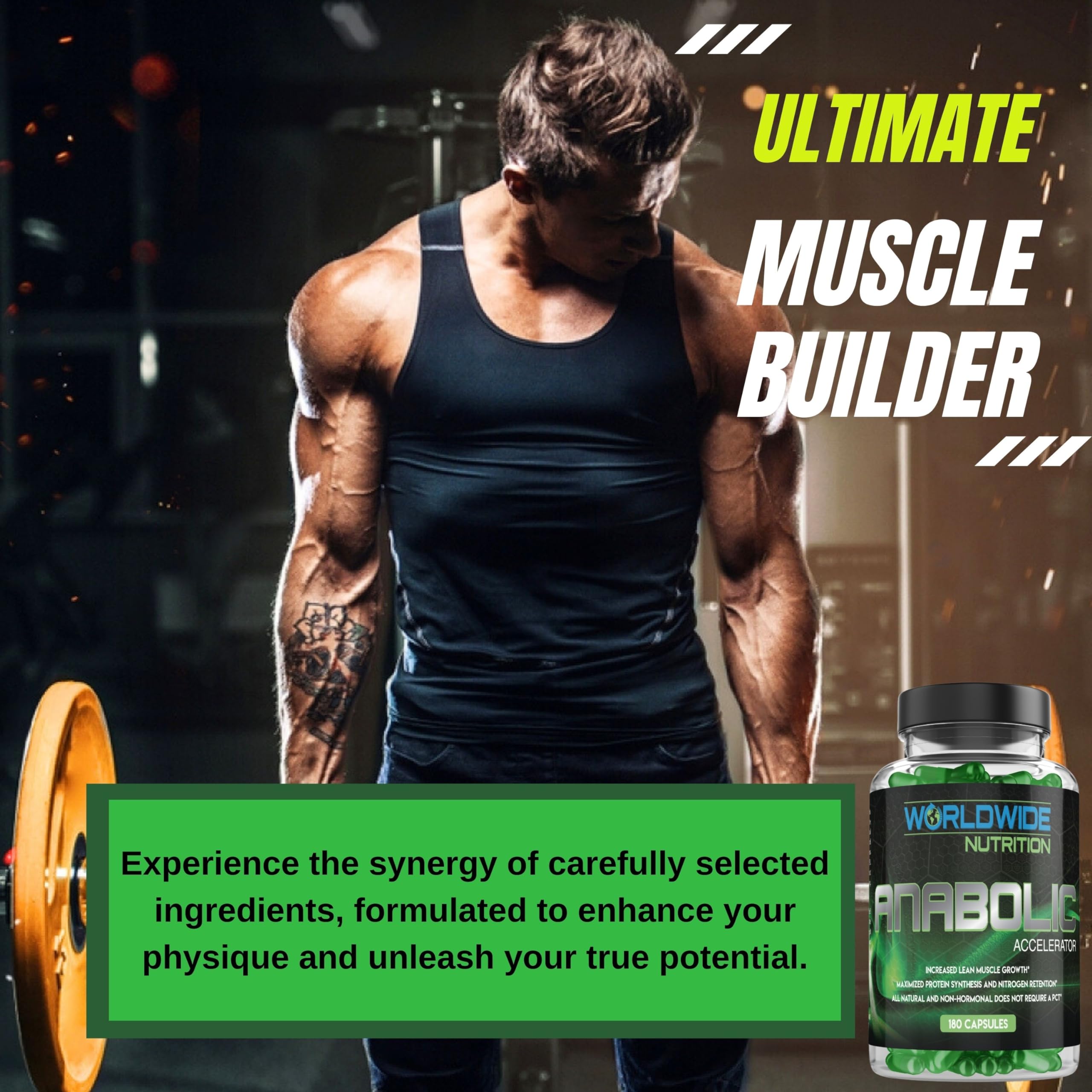 Worldwide Nutrition Anabolic Accelerator capsules close-up highlighting compact daily capsules