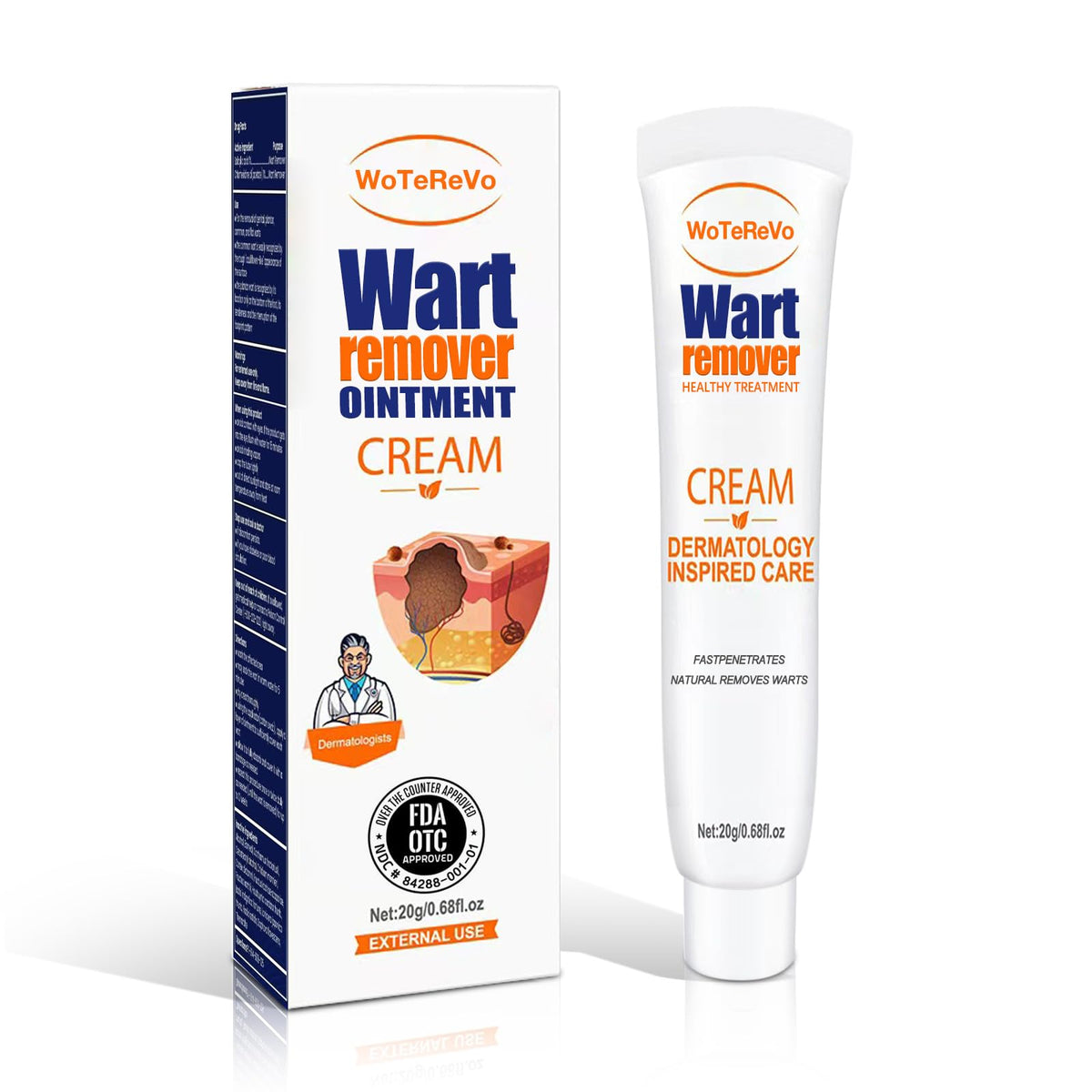 WoTeReVo fast-acting skin tag removal kit box for at-home use.