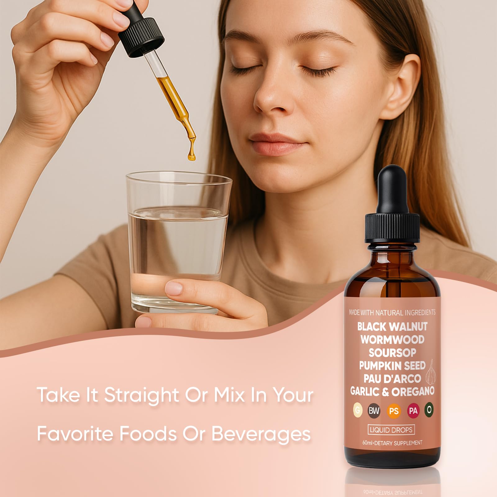 WOVOEO herbal blend texture close-up in bottle