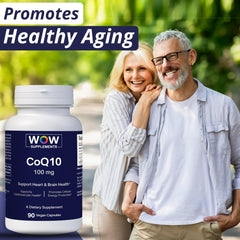 WOW Supplements CoQ10 90 capsules jar ready for daily use