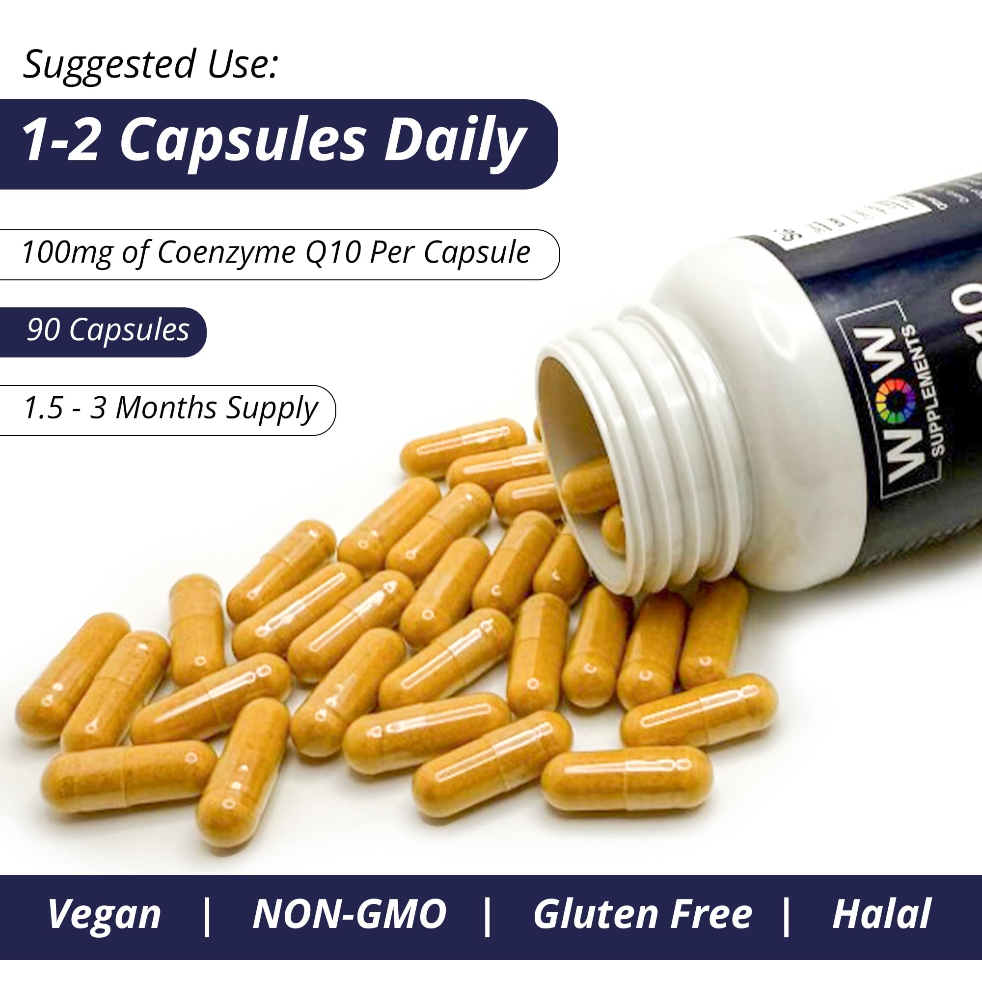 WOW Supplements CoQ10 capsule close-up with Hawthorn Berry imagery