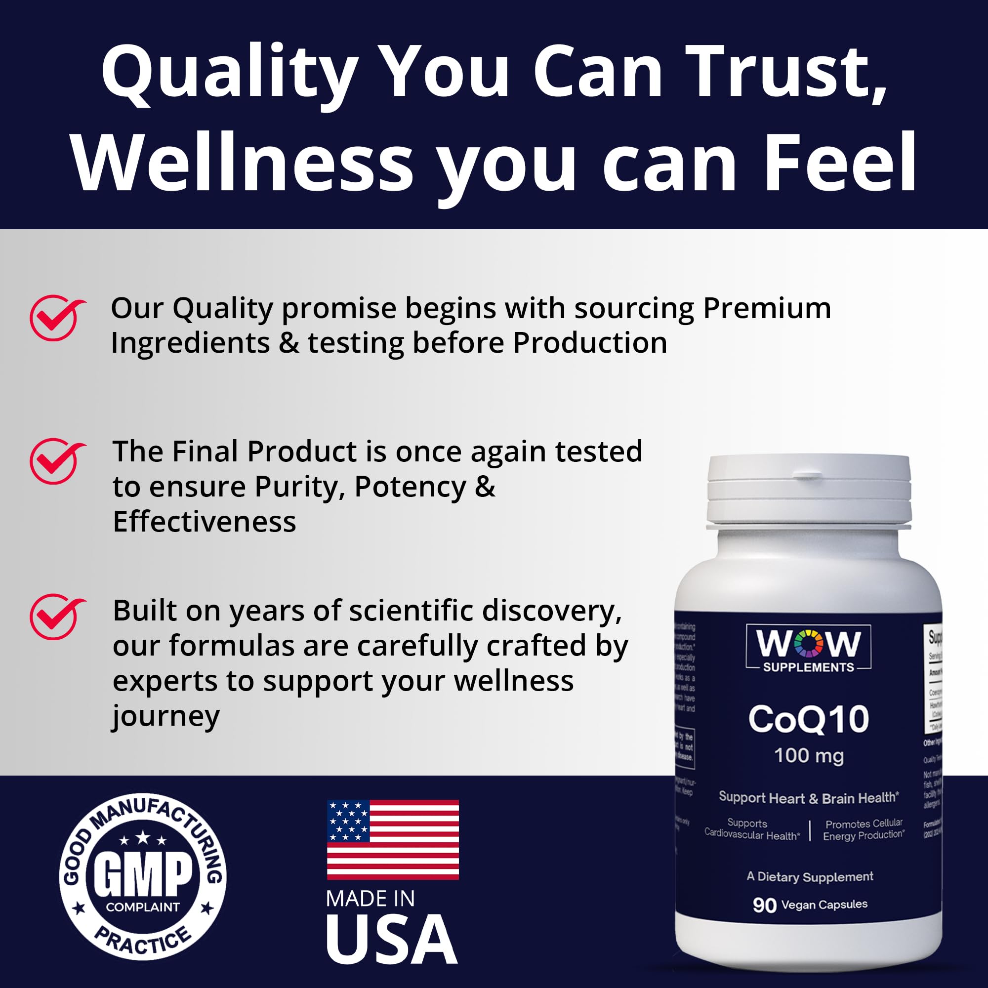 WOW Supplements CoQ10 vegan gluten-free packaging on display