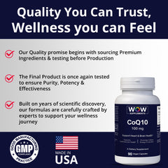 WOW Supplements CoQ10 vegan gluten-free packaging on display