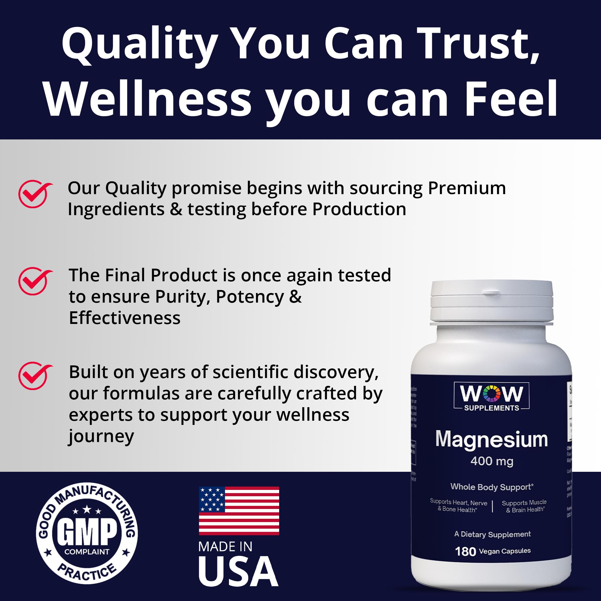 WOW Supplements Magnesium 400 mg pour of capsules for easy daily intake