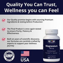 WOW Supplements Magnesium 400 mg pour of capsules for easy daily intake