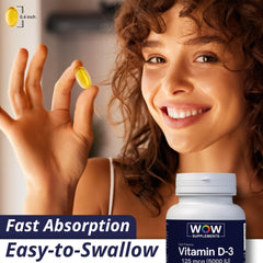 Nutrition facts and potency on WOW Supplements D3 bottle.