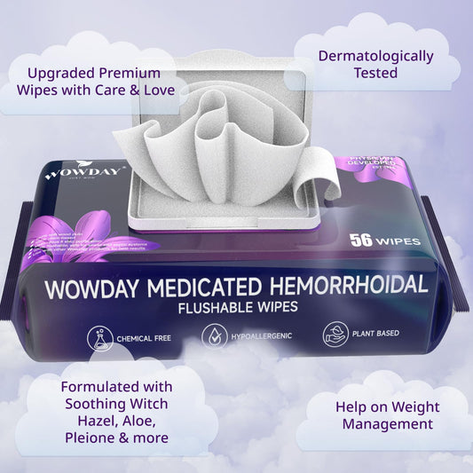 WowDay wipes pack back showing resealable closure and septic-safe design.