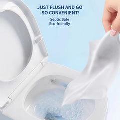 WowDay septic-safe flushable wipes close-up highlighting flushable design.