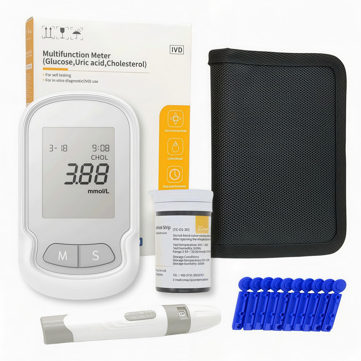 WR-30 cholesterol meter front display with clear results for at-home testing