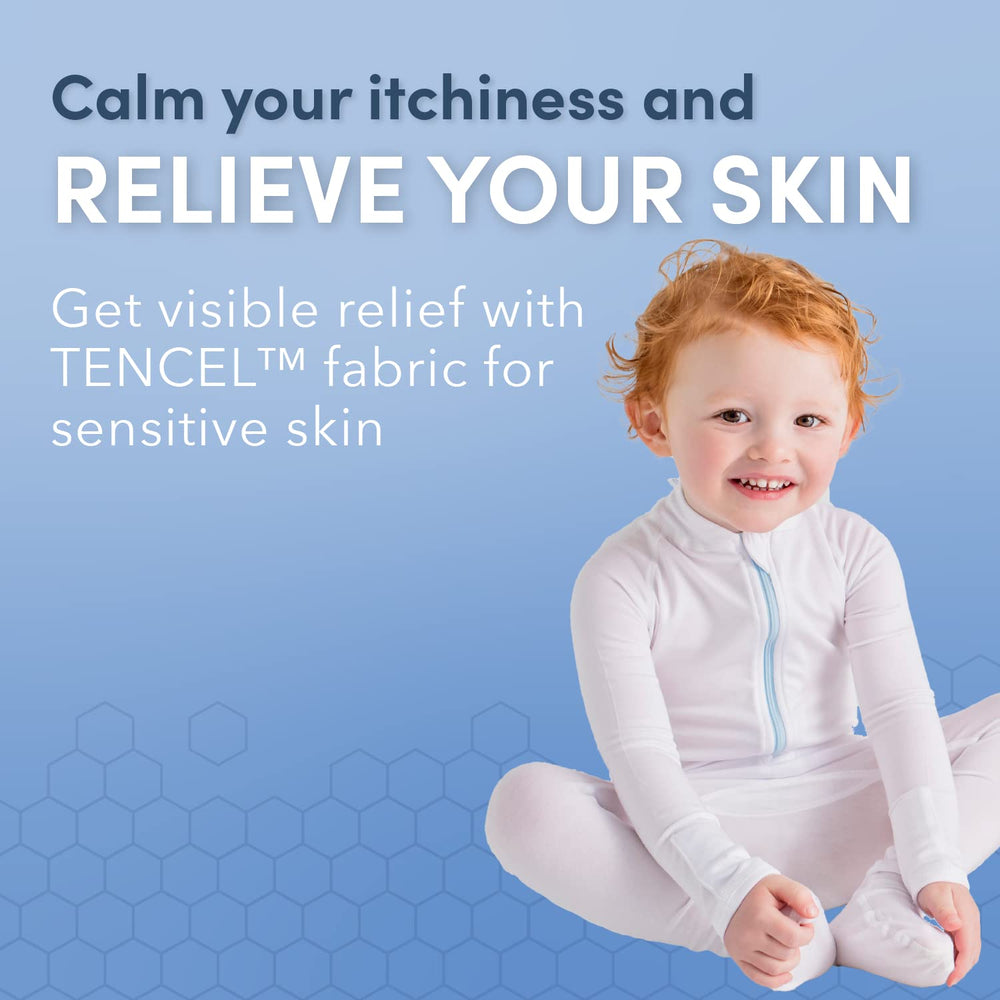 Wrap-E-Soothe bodysuit in white, fabric detail shows moisture management.