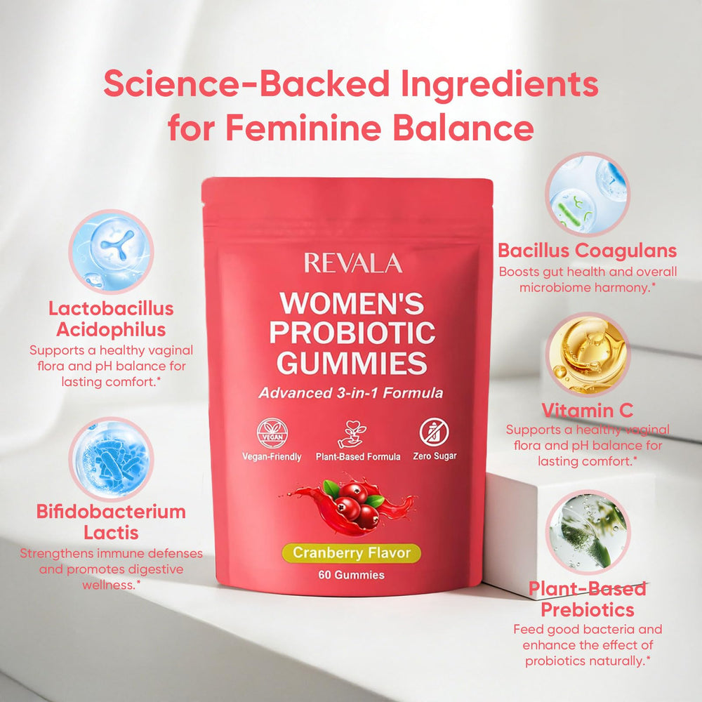 WSJAWH Revala label closeup highlighting probiotic strains and vitamins for daily wellness