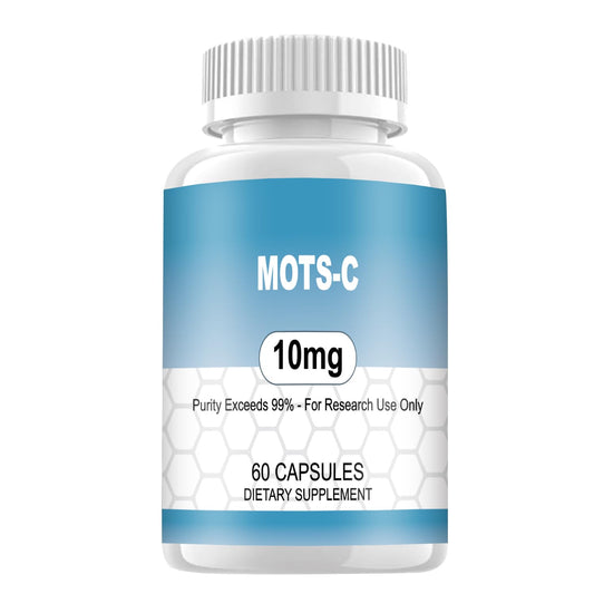 WUCOO MOTS-C research peptide bottle with 10 mg capsules for reliable lab research use.