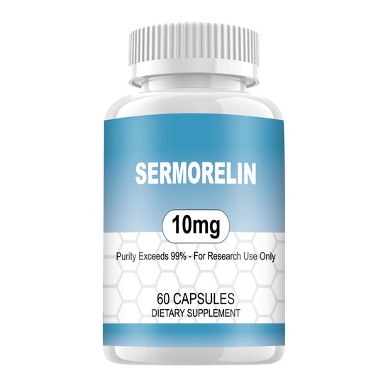 WUCOO Sermorelin 10mg capsules close-up for precise research dosing.