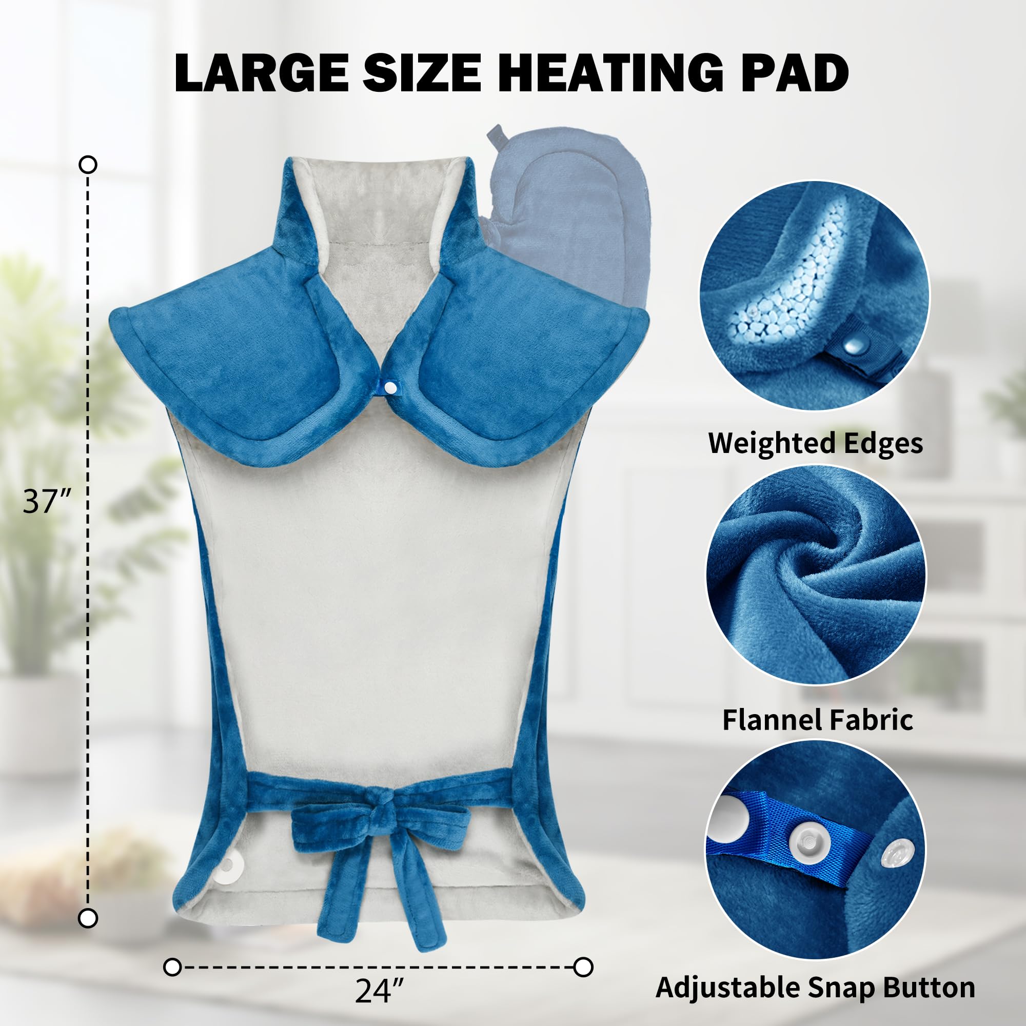 WUGE heating pad full-coverage back option delivers even warmth across the upper body.