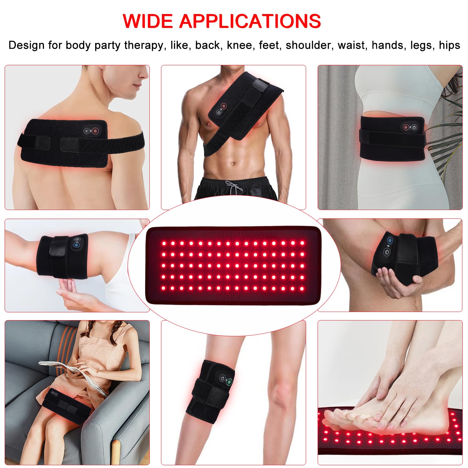 WUKOUOIO red light belt measures 13.8 by 5.9 inches with extension