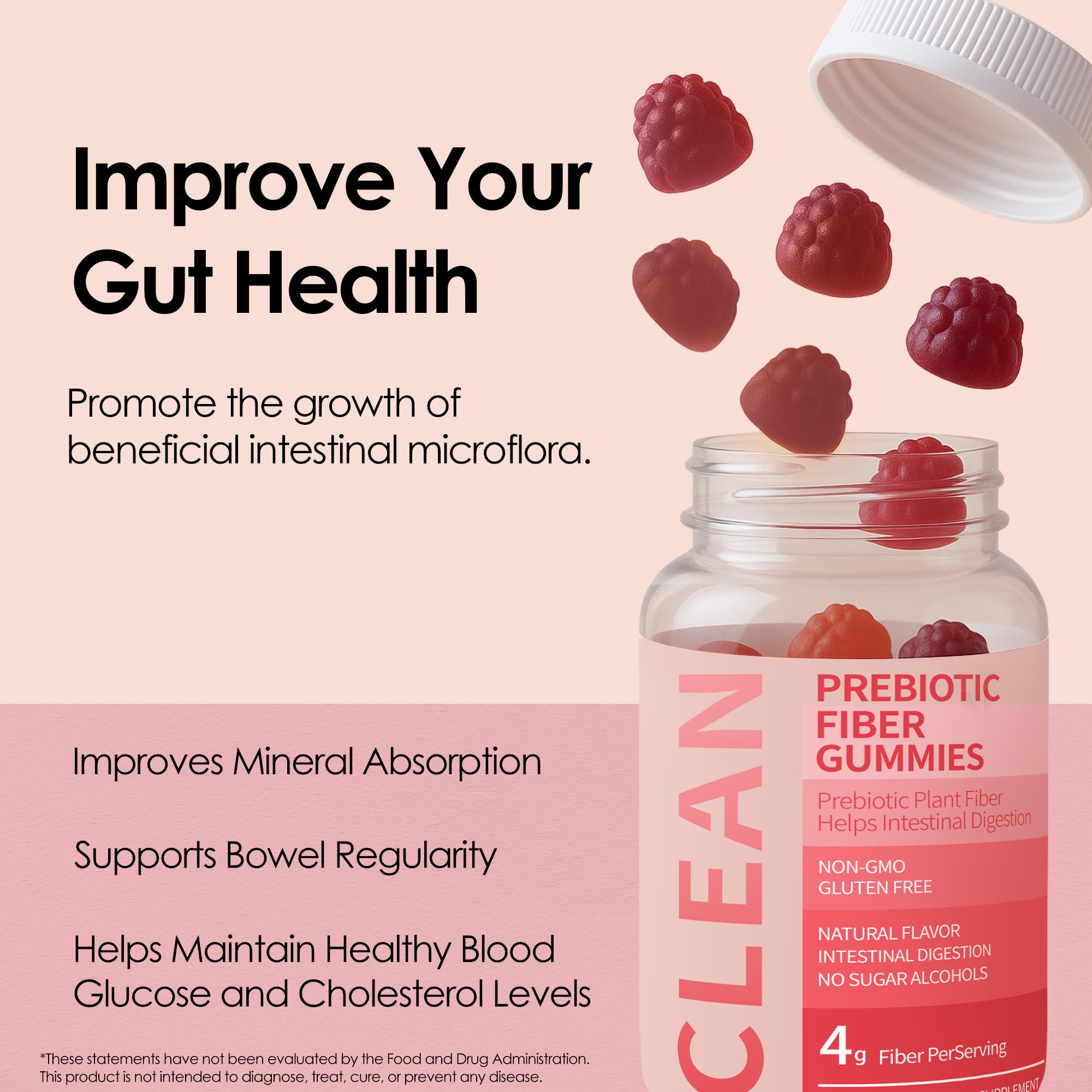 Wuliao Clean Fiber Gummies for Men 60 gummies image showing the daily serving format.