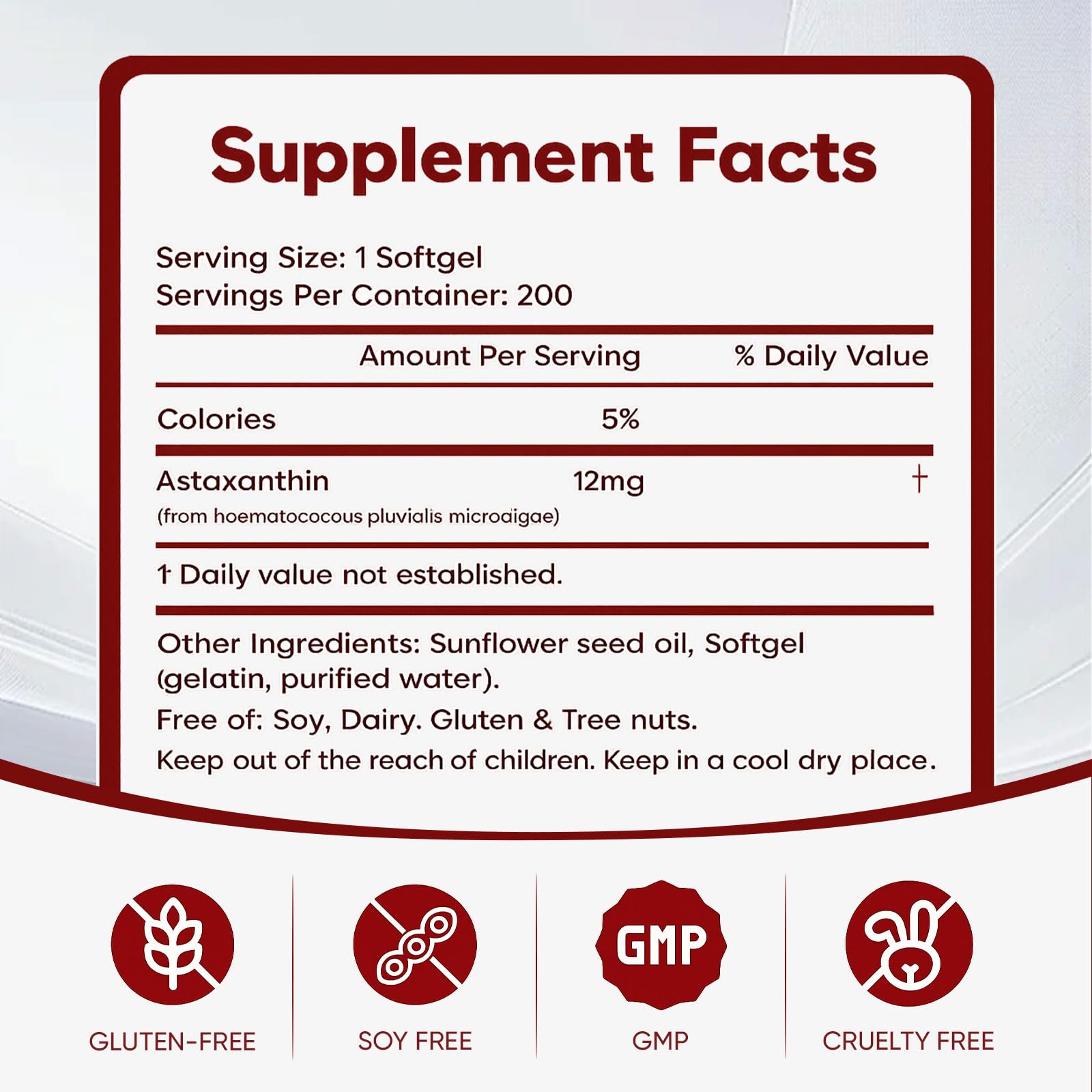 Wvnscl Rovina Astaxanthin bottle side view showing easy-to-swallow capsules