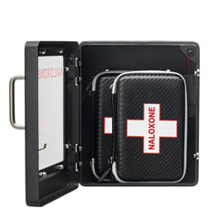 WWILKEN Naloxone cabinet close-up highlights labels and hinges.